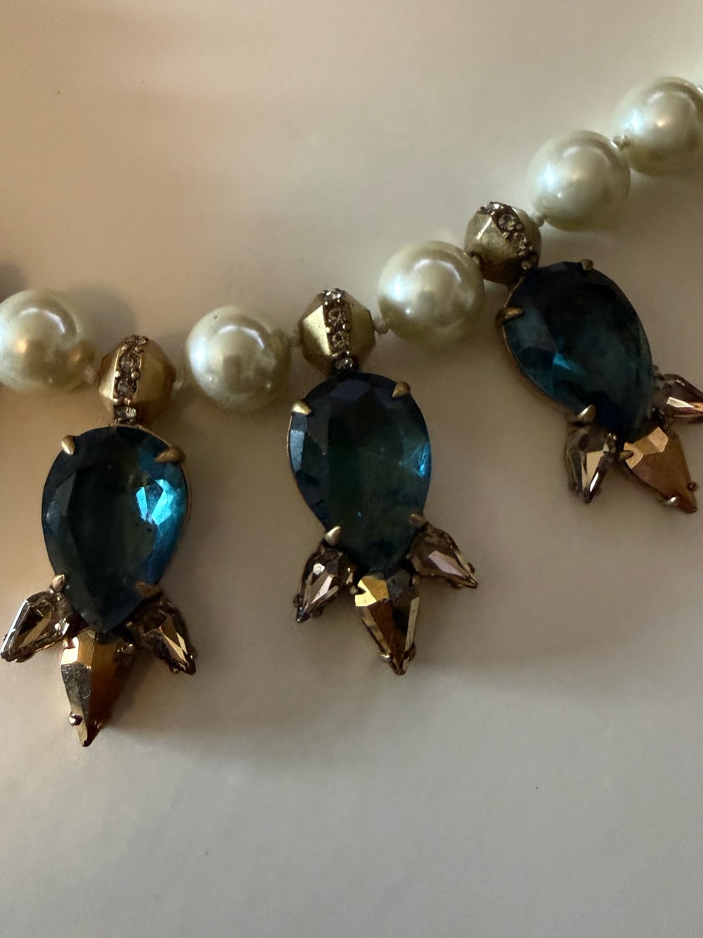 J.Crew Statement Necklace – Faux Pearl & Blue Crystal Bib Necklace - Picture 5 of 7